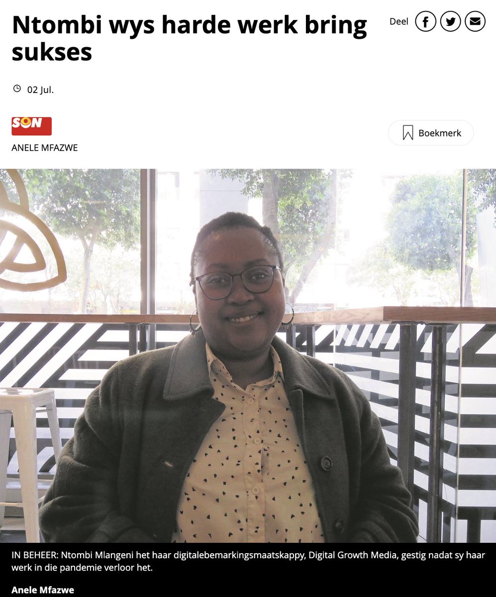 Thank you so much <a href="/Sonkoerant/">Son Koerant</a>  for profiling our Founder <a href="/Ntombi_Mlangeni/">Ntombi Mlangeni</a>, on her business journey. #Entrepreneurship #growthdigitalmedia #digitalmarketing 🙂🫶 Baie Dankie.  
Read the article here: bit.ly/3PJfngU
