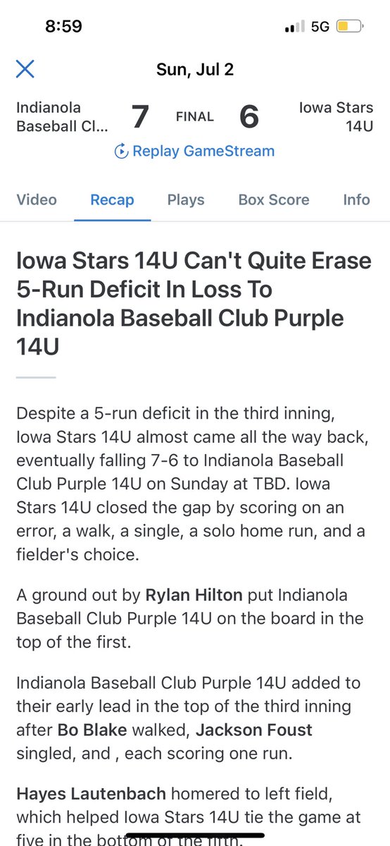 IowaStars2027's tweet photo. @IowaStars2027 finish another State Tournament with a Final Four appearance, falling in extra innings to Indianola.  Impressive 5-year run for the Stars - 5 Final Fours, 3 State Championship Games, and 2 State Titles.  Congrats boys!  @CentIASports @USSSABSBL https://t.co/EMVmHgpQiN