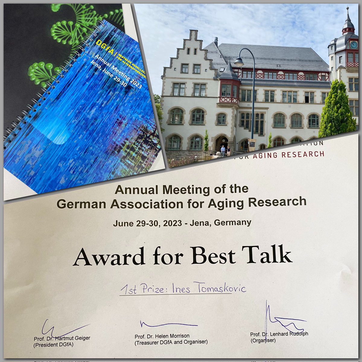 sfb1361's tweet photo. We're proud to share that one of our SFB PhD student, #InesTomašković from @DikicLab, was recently awarded 1st prize for the best talk at the Annual Meeting of the German Association for Aging Research (#DGfA) in Jena.
#research #ScienceTwitter #DFG #ageing https://t.co/CfhcI6yO6o