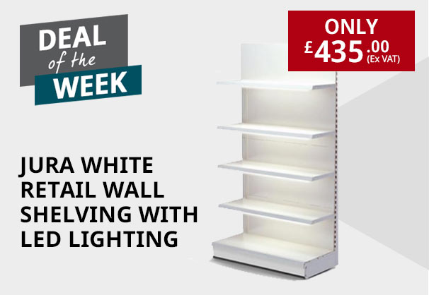 Great 'Deal of the Week' offer on popular Jura White Retail Shelving unit with LED lighting - save £50 this week only! 
ow.ly/tEte50P2jS3 #shelving #retailshelving #deal