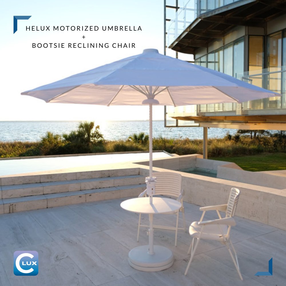 current_lux's tweet photo. Elevate your outdoor lounging experience with this duo: Helux Solar Motorized Umbrella &amp; the Bootsie outdoor reclining chair! Effortlessly raise the Helux Umbrella, while the Bootsie chair's adjustable back tension allows you to find your personal comfort. https://t.co/XO8gQUUV2X https://t.co/tLxKfn2j0V