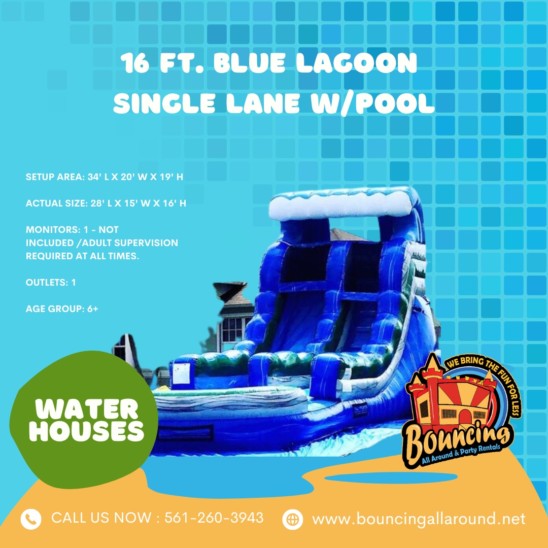 AroundBouncing's tweet photo. Dive into the refreshing 16 ft. Blue Lagoon with a thrilling single lane and pool combo! 💦🌴 

Slide your way into a splashing good time! 

#BlueLagoonSplash 

🌐 https://t.co/iYOYZ6gIvj https://t.co/88mju6M3Vd