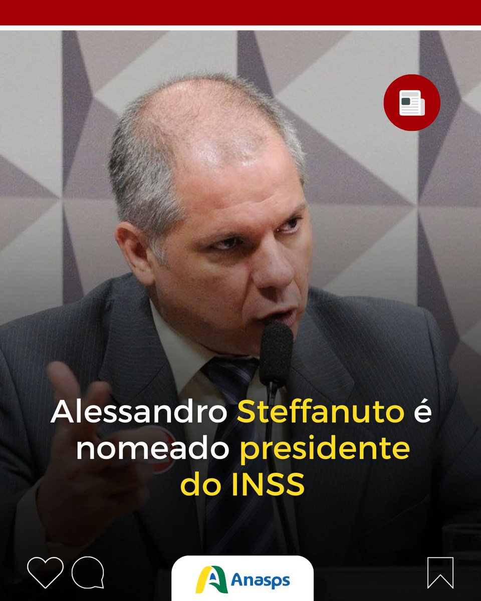 Anaspsbrasil's tweet photo. Foi publicado na edição desta quarta-feira do Diário Oficial da União (DOU) a nomeação de Alessandro Steffanuto como presidente do @INSS_oficial
Saiba➕️👇🏻
https://t.co/Df06lyrKhy

#Anasps #associado #nomeação #INSS #stefanutto #servidorpublico https://t.co/Q0HMLlbcEu