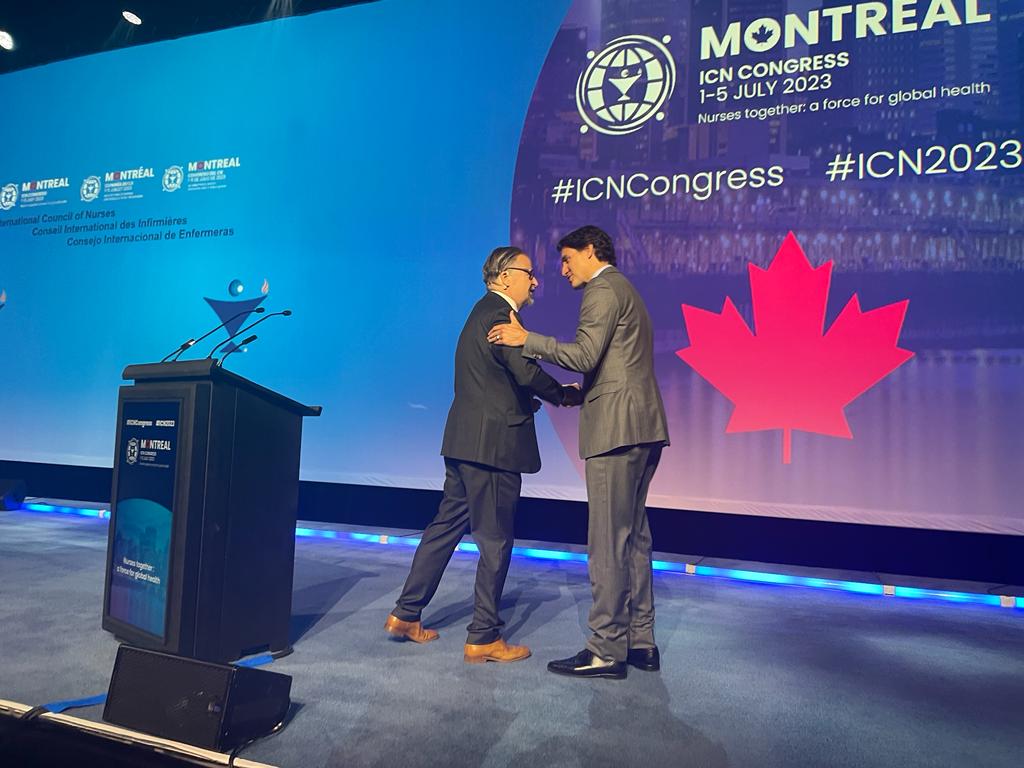 Distinguished guest #Canadian Prime <a href="/JustinTrudeau/">Justin Trudeau</a> speaks at #ICNCongress Day 5 Plenary: “The work of ICN is more important than ever. Here in #Canada and around the world: #nurses are the backbone of our #healthcare systems.” #ICN2023