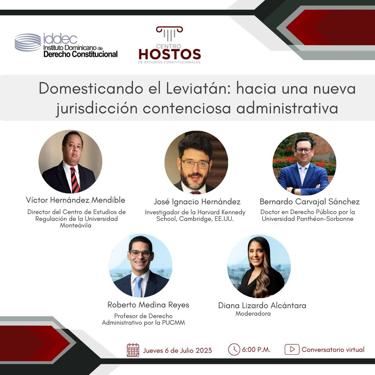 centro_hostos's tweet photo. 📢¡Mañana!
Acompáñanos en este conversatorio para discutir aspectos relevantes del Proyecto de Ley Orgánica de la Jurisdicción Contenciosa Administrativa a cargo de Víctor Hernández, @ignandez @BCarvajal76 @RobMedinaReyes, moderado por @DianaLizardo
🗓️Jueves 6 julio 
🕡6:00 PM https://t.co/8b3JKIMEnR