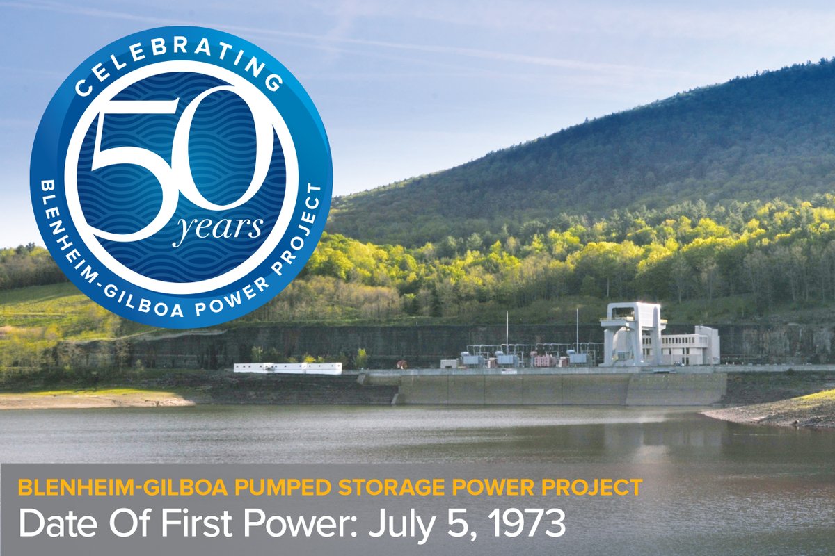 NYPAenergy's tweet photo. 50 years ago today, our Blenheim-Gilboa Pumped Storage Power Project produced first power. 

Today, our Blenheim-Gilboa Power Project uses #hydropower technology and two large reservoirs at different altitudes to generate up to 1,160,000 kilowatts of electricity. https://t.co/Q9Gnj1lved