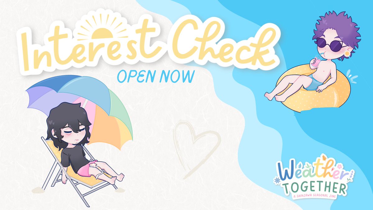 shinzawazine's tweet photo. ☀️ Shinsou and Aizawa are ready to have some fun in the sun, and so are we! 🏖️  

We can't wait to hear what you'd like to see this zine become. 

Tell us now on our Interest Check!   
😎 https://t.co/dfuAVr0QuJ https://t.co/MNNuPKTQw3