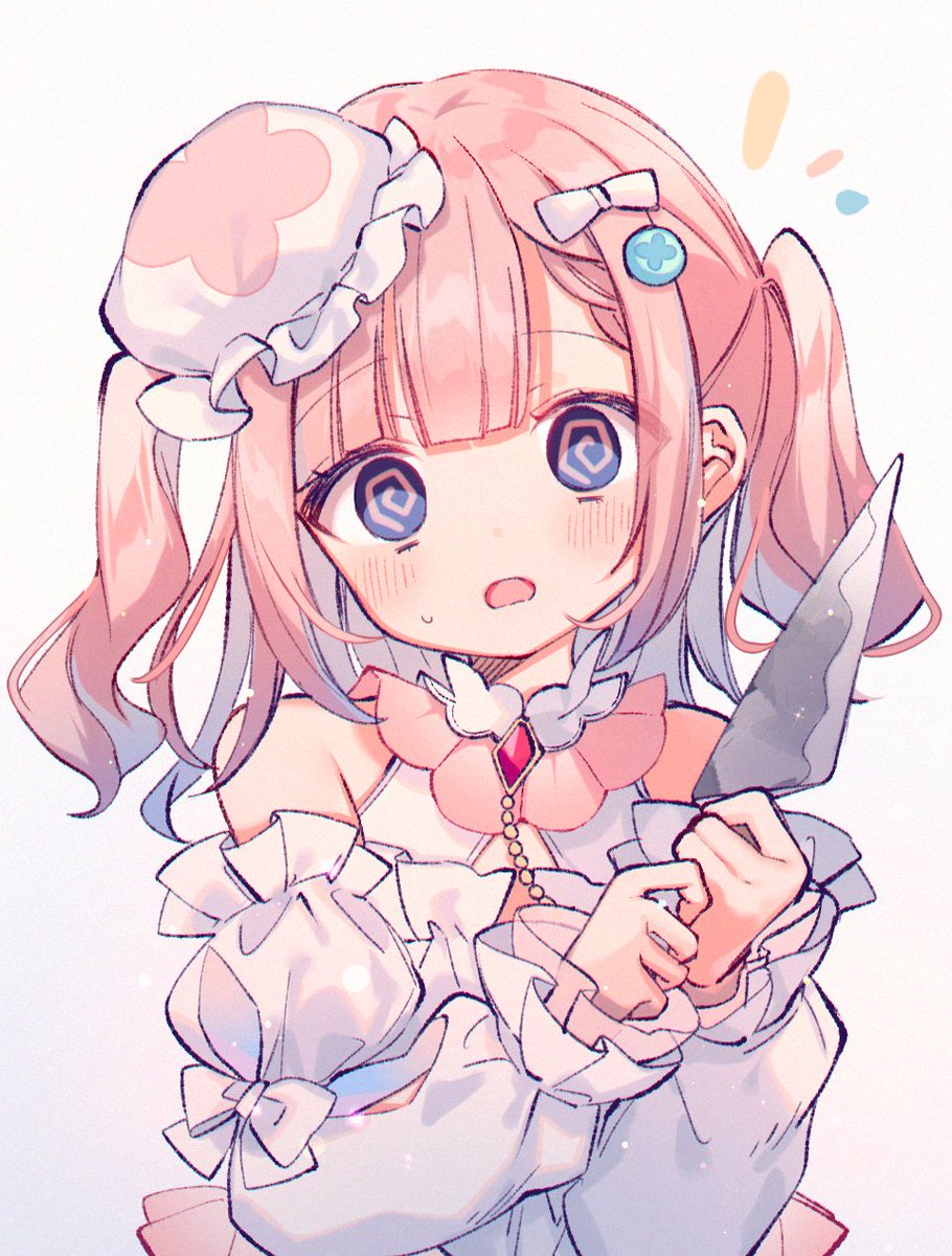 1girl solo knife pink hair holding knife holding dress  illustration images