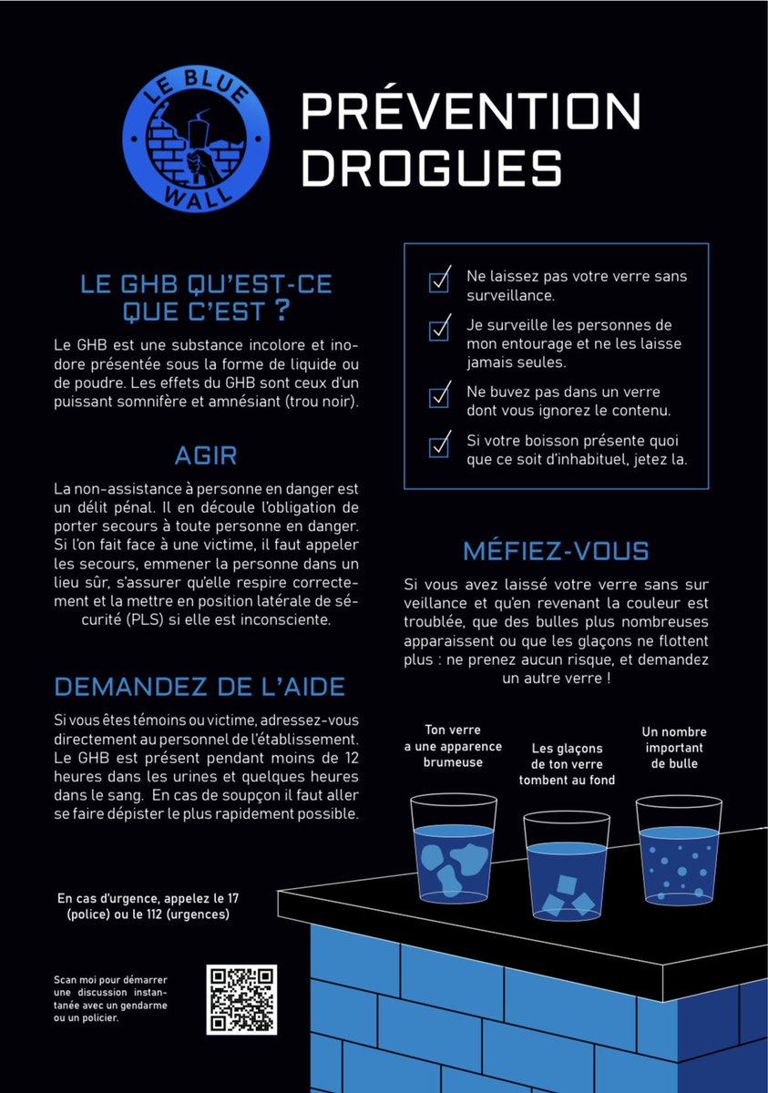 LeBlueWall's tweet photo. En prévention pour notre soirée after et vos soirées en général : 

Renseignez-vous et adoptez les bons gestes afin de réagir avant un drame.

C’est essentiel que vous soyez victime ou témoin 💙 https://t.co/yiOJ5wA1Tk