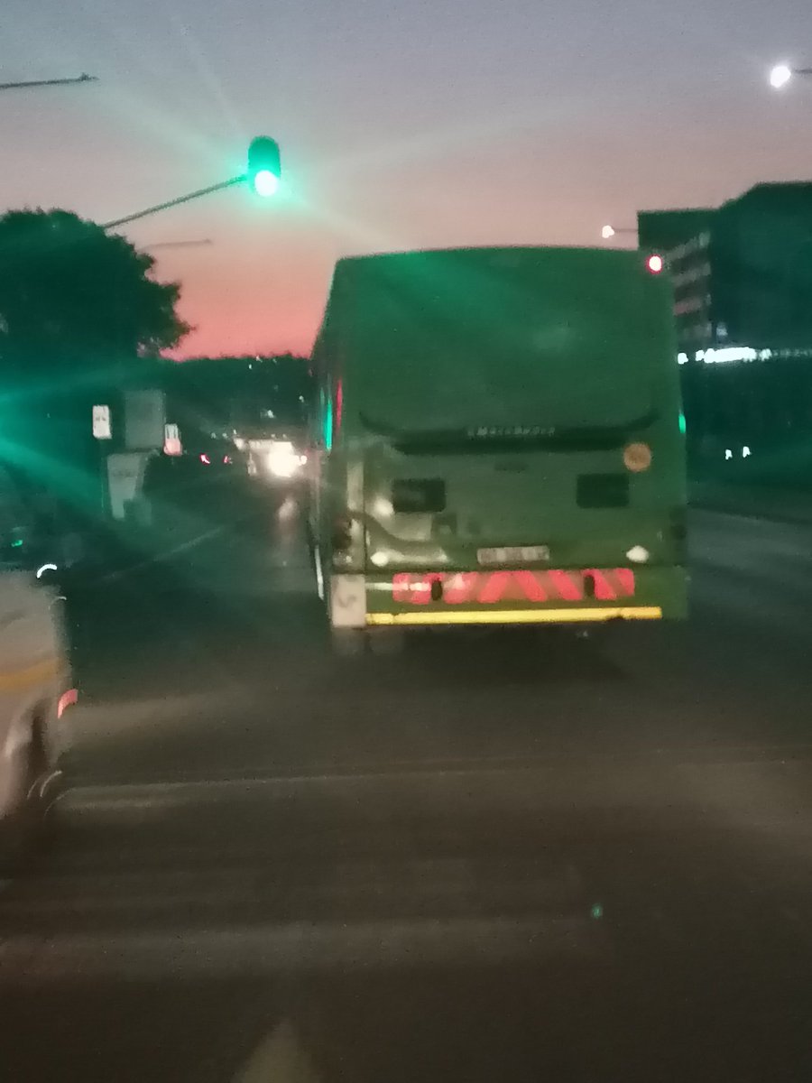 Joburg city bus, without working rear lights, travelling from Braamfontein towards Campus Square, about 6pm yesterday. Plate no. VHT 105 GP. Unroadworthy but carrying people. Govt has even stopped pretending it cares. <a href="/CityofJoburgZA/">City of Joburg</a>