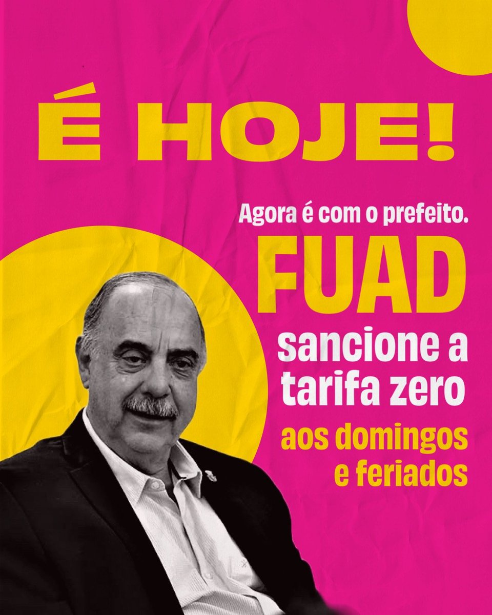 JÁ TÁ NA MESA DO PREFEITO O PL DO SUBSÍDIO!

SANCIONA, @fuadnoman!!

Deixa de vacilação! 
Tarifa zero aos domingos e feriados é pra agora, pode ser uma realidade, depende APENAS da assinatura do prefeito!!!