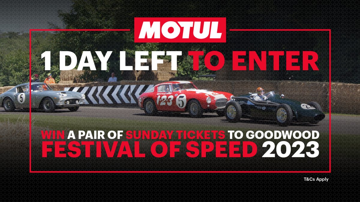 🚨 COMPETITION TIME 🚨 We’re giving away two Goodwood Festival of Speed tickets for Sunday 16th July. Competition ends 23:59 Sunday. Enter now! clubmotul.co.uk/competition/Fe… Good luck! 🍀 #FOS #goodwood #poweredbymotul #motul