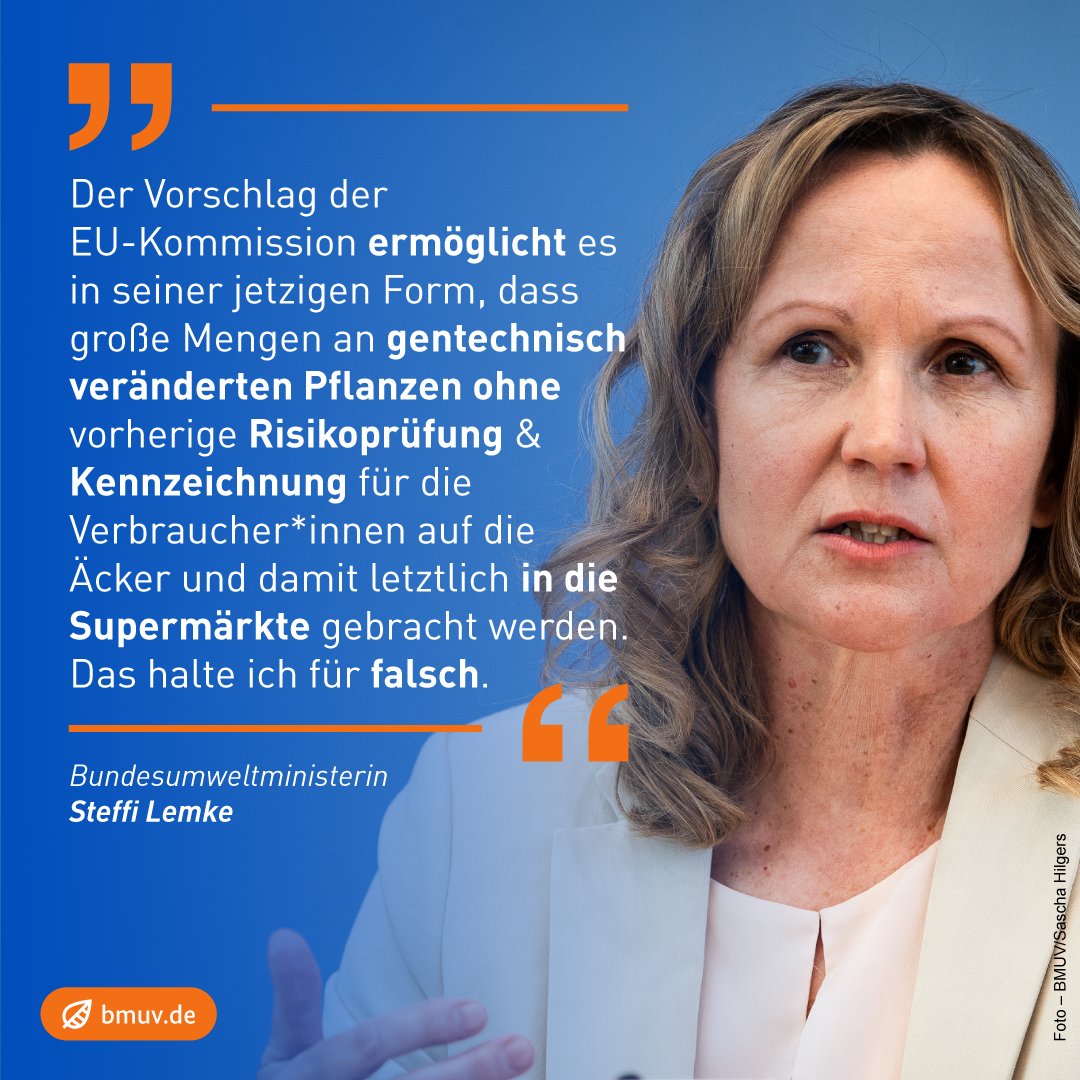 Die EU-Kommission hat heute ihre Pläne zum Umgang mit Pflanzen, die mit Neuer Gentechnik verändert werden, vorgestellt. Aus Sicht des BMUV müssen dabei das Vorsorgeprinzip, die Wahlfreiheit für Verbraucher*innen &amp; die Transparenz gewahrt bleiben.