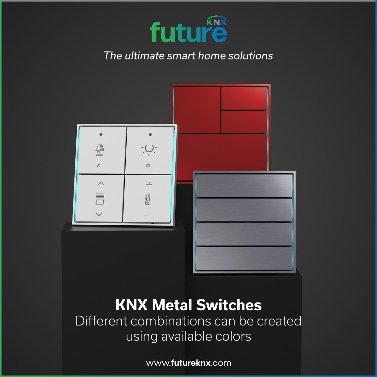 FutureKnx's tweet photo. Customize your space with stylish KNX Metal Switches! Mix and match colors for endless combinations. Elevate your home today!

#KNX #MetalSwitches #futureknx #smarthome #automation https://t.co/KRyocteqWT