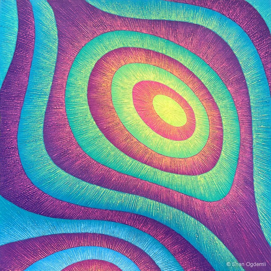 ‘Light Waves in Purple and Aqua,’ 2023, Shan Ogdemli, Acrylic paint and diatomaceous earth on stretched canvas. Showing at Art Santa Fe from July 14-16 at the Convention Center. #WomensArt #Contemporary #ArtCollectors #AbstractArt #WomanintheArts