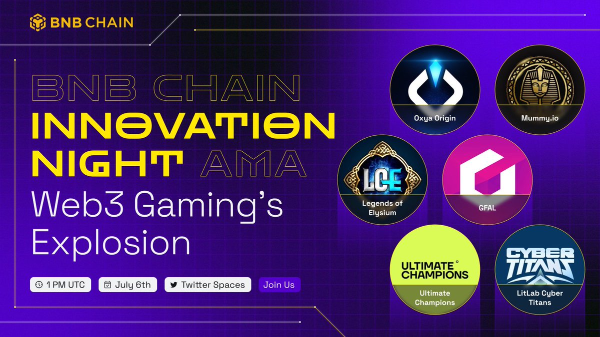 BNBCHAIN's tweet image. 💥 WEB3 GAMING EXPLOSION 💥 

Buckle-up for a thrilling Twitter Space with gaming leaders on BNB Chain! 

Set a reminder and learn about our plans to showcase Web3 gaming at the upcoming Innovation Night in Paris. 

📅 Thursday, July 6th
🕑 1:00pm UTC
📌