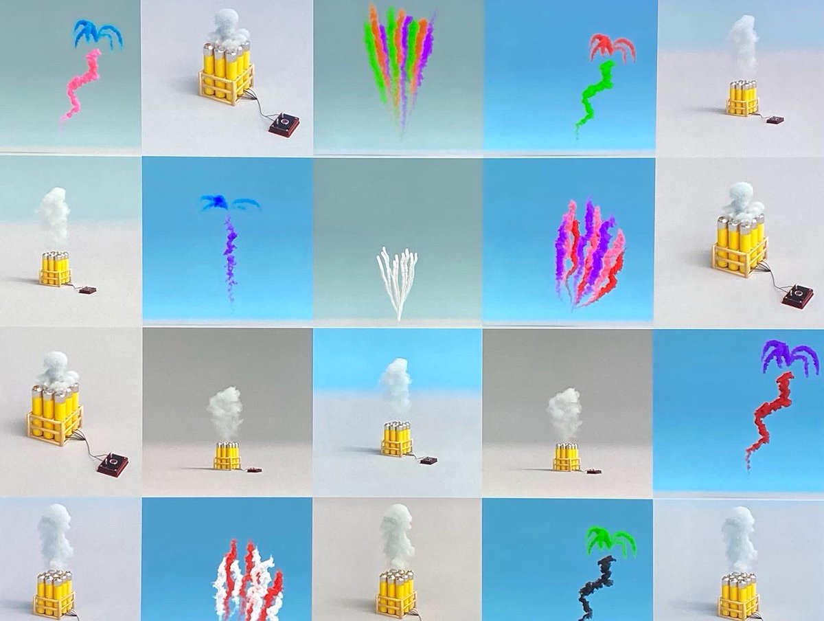 MetaMasako's tweet photo. Sending July 4th vibes from Tokyo with the fireworks master @CaiGuoQiang exhibition at @NACT_PR with @trlab_ #daytimefireworks series 🌸🎆✨ https://t.co/7ABHPQ3mFZ