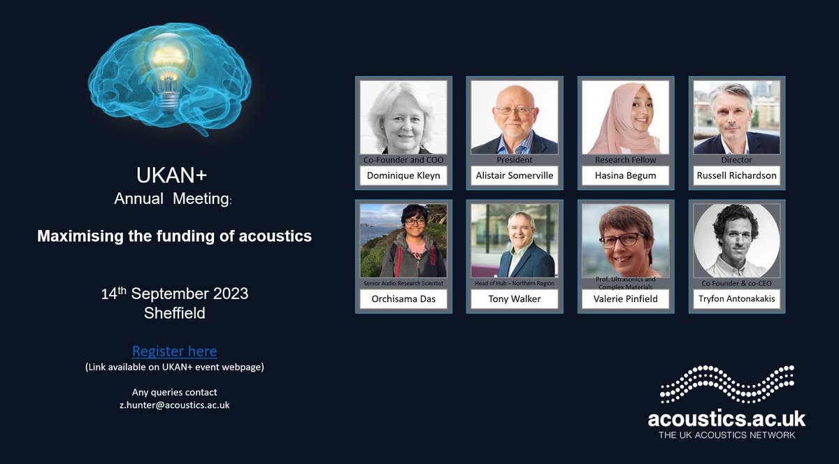 The <a href="/acoustics_ac_uk/">UK Acoustics Network Plus</a> 2023 Annual Conference in Sheffield will be a fabulous opportunity to meet fellow UKAN+ Members as well as hear from some inspiring speakers.   Register docs.google.com/forms/d/e/1FAI… #funding <a href="/ioauk/">IOA</a> <a href="/lborouniversity/">Loughborough University</a>  <a href="/RBAacoustics/">RBA Acoustics</a> <a href="/innovateuk/">Innovate UK</a> <a href="/Sonos/">Sonos</a> <a href="/uniofwarwick/">University of Warwick</a>