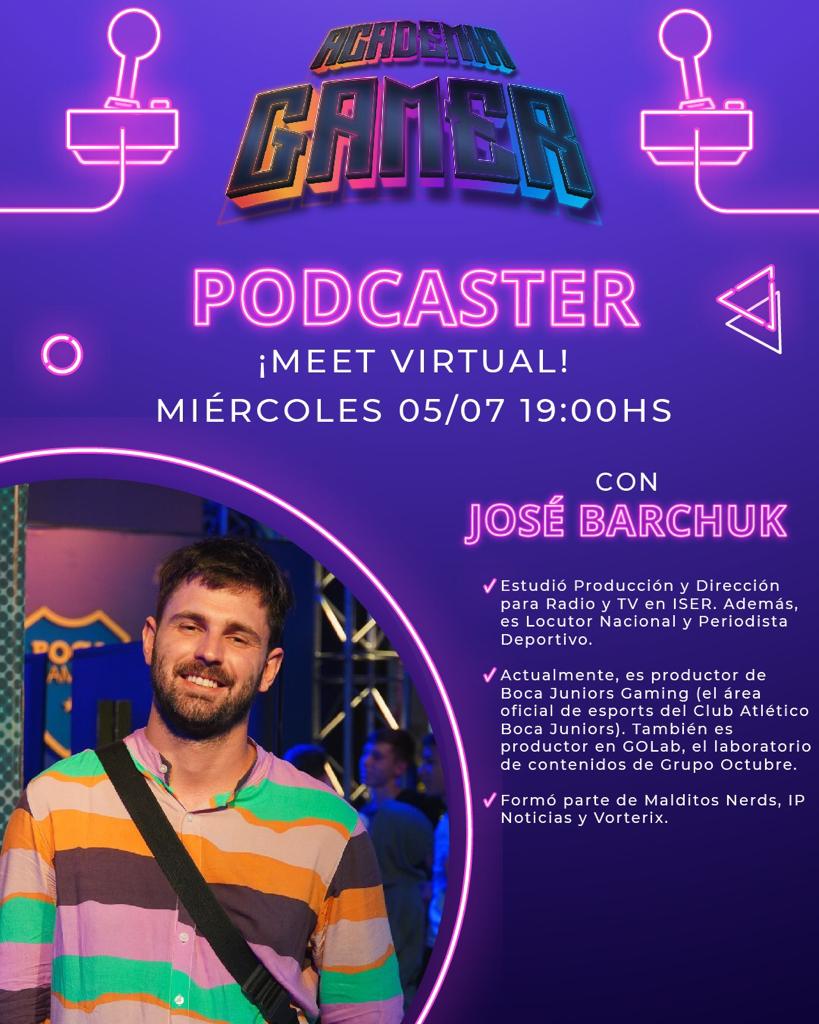 civeteducacion's tweet photo. 🆕¡Meet virtual sobre Podcaster con José Barchuck y Daniel Pombo (Academia #Gamer)! 
🗓️ Miércoles 05/07.
🕛19:00hs. 
✔️¡𝗚𝗿𝗮𝘁𝗶𝘀 𝘆 𝗼𝗻𝗹𝗶𝗻𝗲!
❔👉Ingresá en el link de la biografía de Instagram de @academiagamer.ar https://t.co/4tEFeTLdHN
