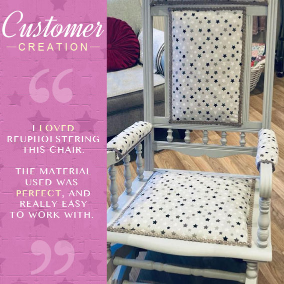 ⭐️CUSTOMER CREATION⭐️

" I loved reupholstering this chair. The material used was perfect, and really easy to work with"

What a fantastic creation using our Star Sparkle Canvas Fabric.

calicolaine.co.uk/sparkle-stars-…

#customercreation #calicolaine #reupholstery #fabrics