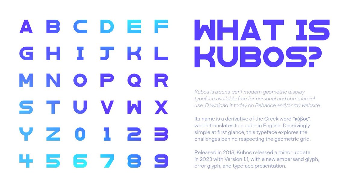burakindie's tweet photo. I chose the five best free fonts for UI/Graphic designs from Behance Assets. 

1. Kubos
Regular, Light, Bold

https://t.co/f91aciUF6X https://t.co/tLvrbJUShc