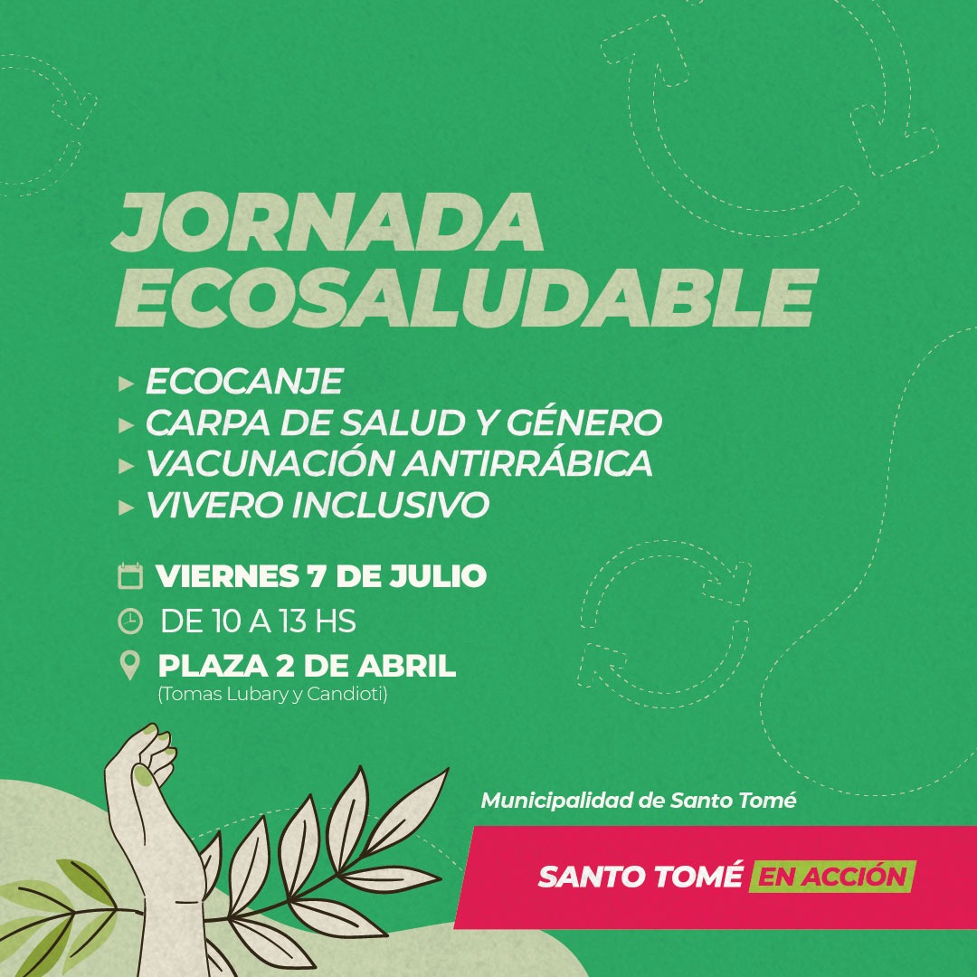 munisantotome's tweet photo. ¡ESTE VIERNES, JORNADA ECOSALUDABLE EN VILLA ADELINA ESTE! 💪🏽💚

👉🏽 Te esperamos en la Plaza 2 de abril, de 10 a 13 horas, con un montón de actividades: https://t.co/hLgqrAMIOr