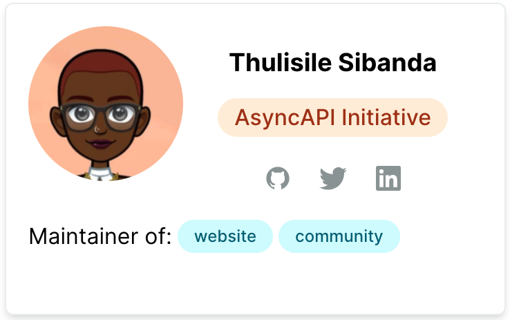 📢Exciting News
We are thrilled to announce the latest addition to our Technical Steering Committee @thulieblack 

Congratulations and welcome 🎉🎉

🔗 asyncapi.com/community/tsc
#tsc #asyncapi
