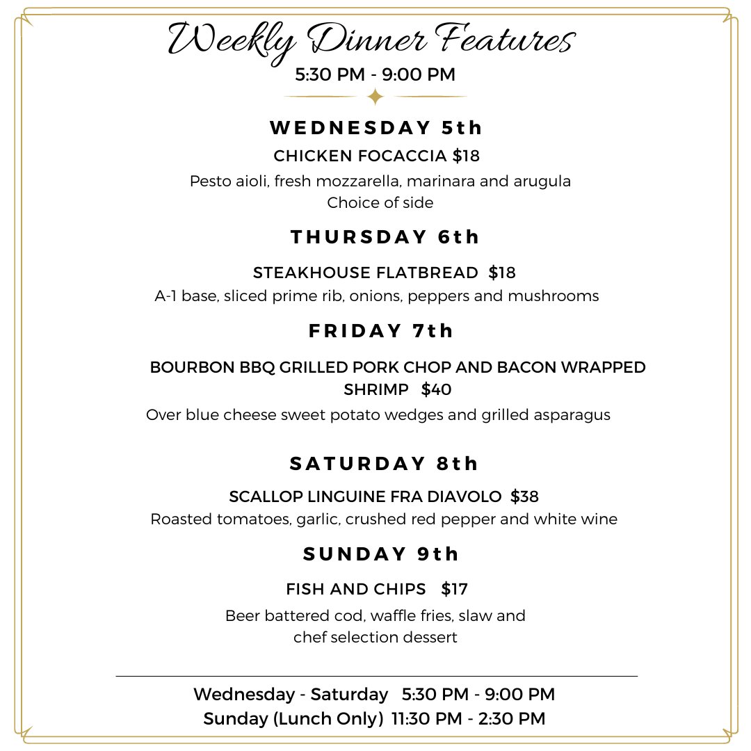 CateecheeGC's tweet photo. Waterfall Grille Weekly Dinner Features!😍 https://t.co/Ex0gDkhVvu