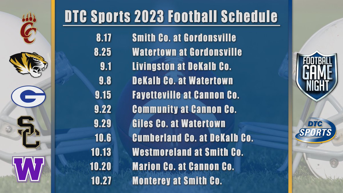 DTC3TV's tweet photo. The 2023 Tennessee high school football season kicks off in August, and DTC Sports is excited to announce coverage for the fifteenth consecutive season. These games will air live on DTC3, online at https://t.co/oiUk7G4BZt, and via Facebook each game night. https://t.co/7DlixCvZxx