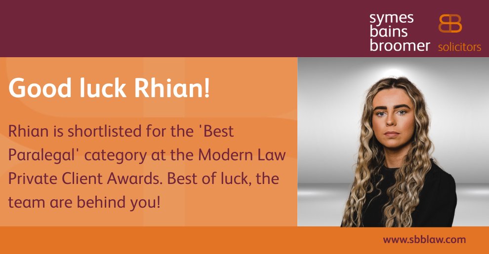 Tonight, Rhian Evans and the team from the SBB take over Liverpool for the very first Modern Law Private Client Awards. She is shortlisted for the Best Paralegal award, and deservedly so! 

Good luck Rhian, the whole team is behind you.

 #bestparalegal #legalawards