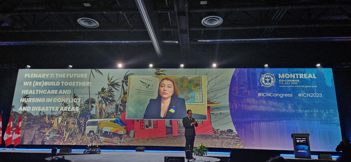 Chief Nurse of Ukraine, Kateryna Balabanova, tearful this morning as she receives a standing ovation from 6000 nurses at #ICNCongress #Congress2023. #notatarget #nursesforpeace #policynurse #nurseleadership