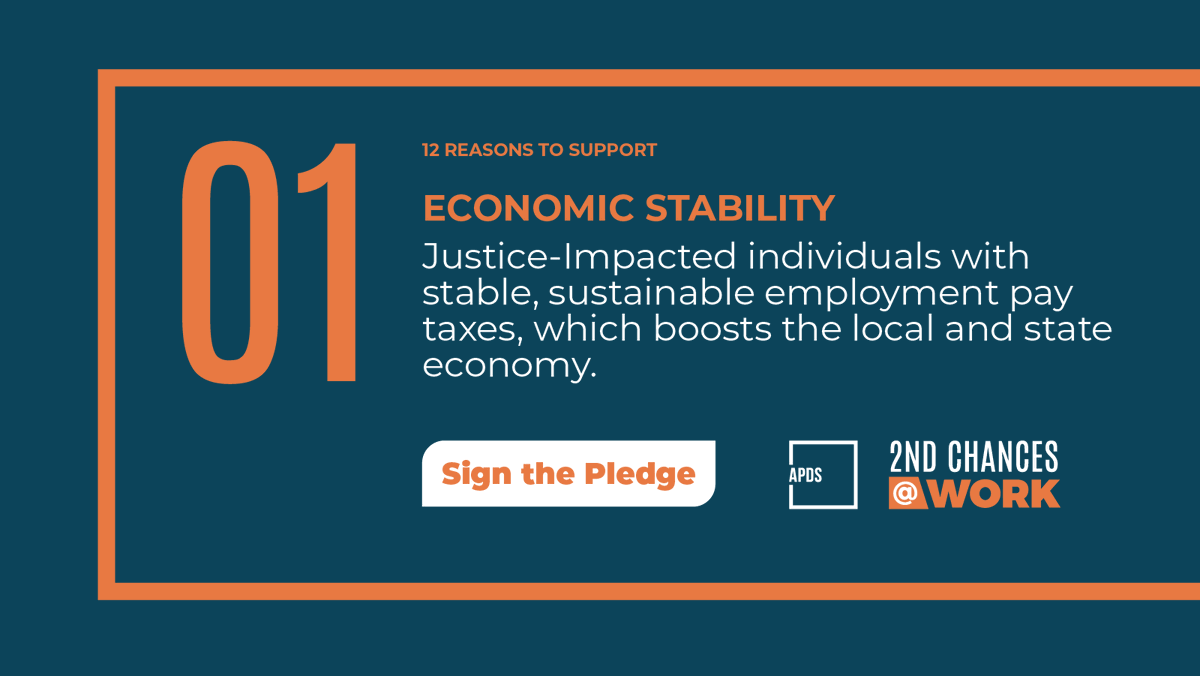 APDS_For_Good's tweet photo. Stimulating our economy is one of the many reasons to show your support for providing justice-impacted individuals with a living wage career. Sign the pledge below &amp; show your support for boosting the US economy through second chance hiring. https://t.co/zPUXFFrtIh https://t.co/7D0kBKdROC
