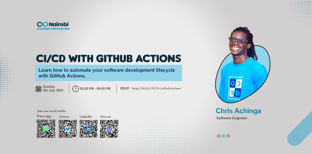 nairobidevops's tweet image. 📢 Join us this Sunday, 9th July 2023 for a great session on CI/CD with GitHub Actions.

Time: 8pm
Venue: Online, Google Meet
Speaker: Chris Achinga
RSVP: lnkd.in/d9Jwc8kX

See you there.

#devops #nairobidevops #devopske #nairobidevopscommunity #cicd #githubactions