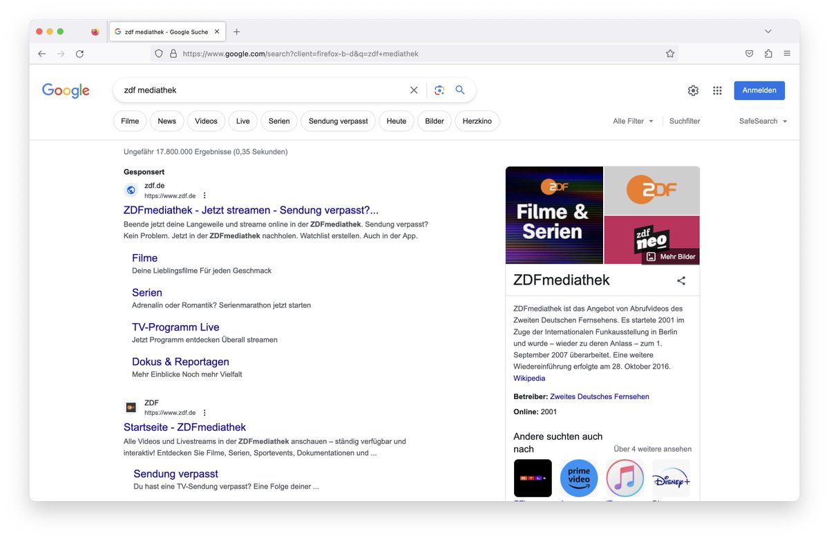Welcher #Idiot hat dem <a href="/ZDF/">ZDF</a> geraten für das Keyword "zdf mediathek" Werbung zu schalten? Und warum wird überhaupt Werbung geschalten? #zdf #gez #fail #rundfunkbeitrag #seo #sea
