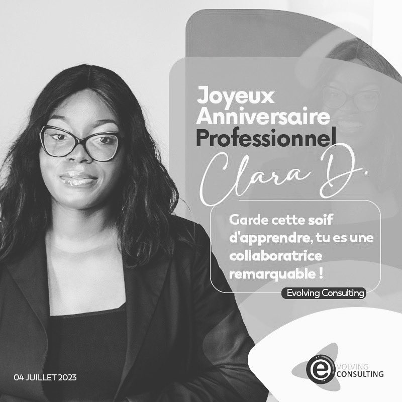 EvolvingCons's tweet photo. Aujourd’hui toute la Team Evolving Consulting  souhaite célébrer une collaboratrice remarquable Clara Dissak 
Joyeux Anniversaire 🎁🎂🎈🎉🎊 Professionnel 
 #team #consulting #WorkBday https://t.co/QQvZh5CDWr