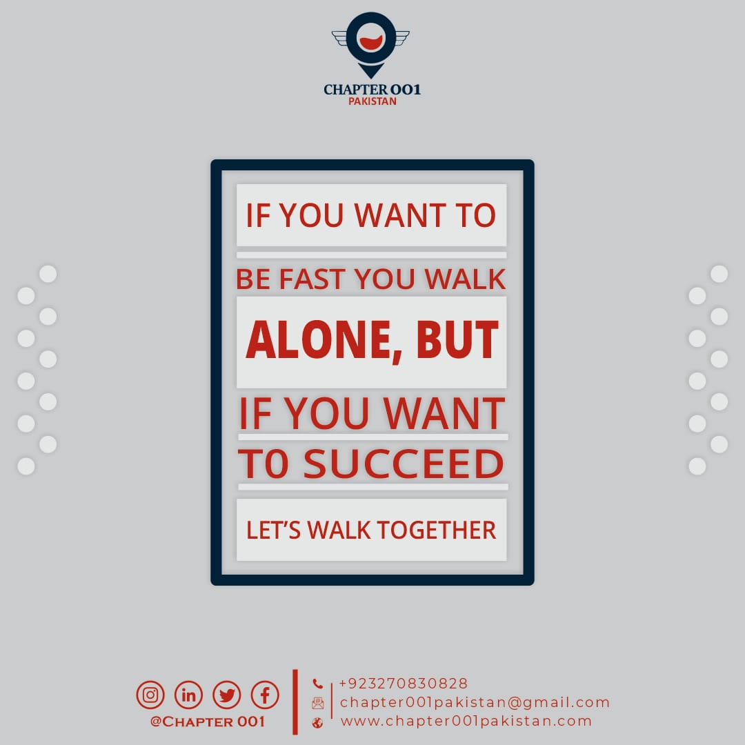 Chapter_001Pak's tweet photo. If you want to be fast you walk alone, but if you want to succeed let's walk together.
#chapter001
#growth
#succeed
#teamwork
#togetherness
#Pakistan
#vision https://t.co/kOpwdv0OKe