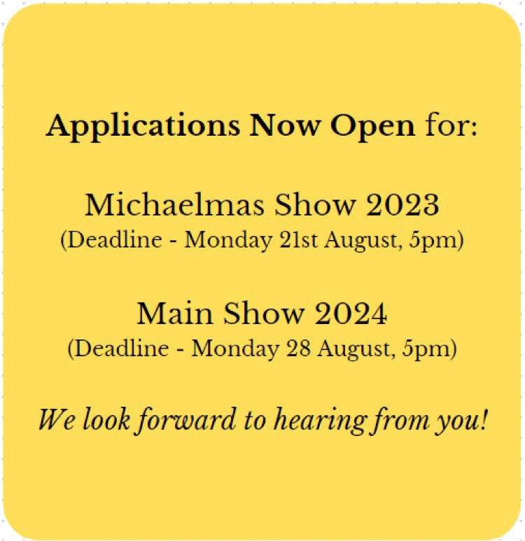 Applications are now open for our next two shows! More information: drive.google.com/drive/folders/…