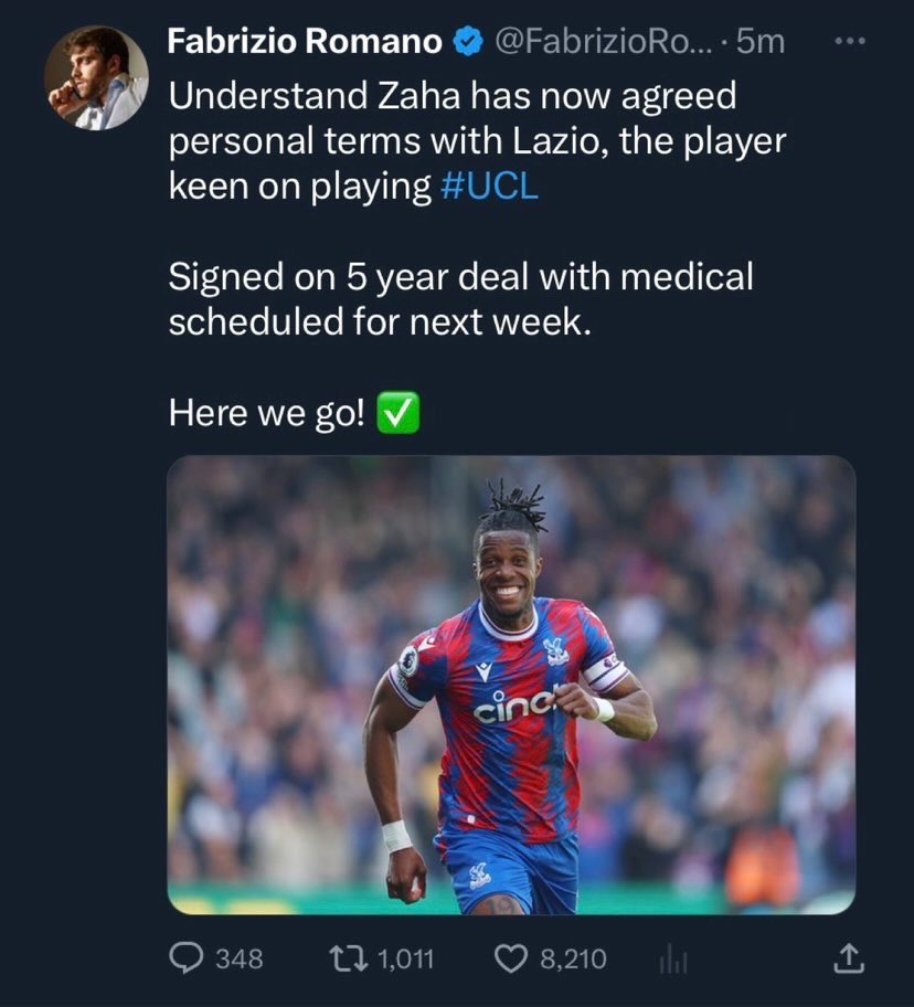 CPFCJamy's tweet photo. He’s really gone 😭

#CPFC #CrystalPalace #Zaha #Fenerbahce https://t.co/4KP13vakkh