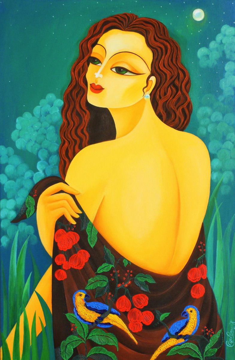 Mojarto's tweet photo. Moonlit Night. Stunning Contemporary Artwork by @ArtistAlka 
Visit https://t.co/NbKn0xeRbT To learn more.
#BringHomeArt #Mojarto #contemporaryart #woman #moonlight #nightsky https://t.co/WGo82SwPVY
