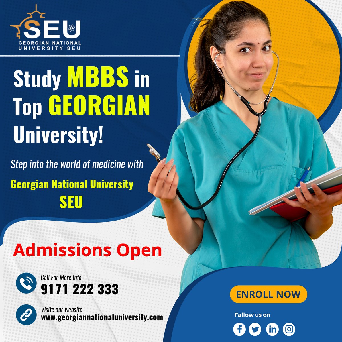 seuedu_in's tweet photo. Discover medicine at its best! Join Georgian National University -SEU for top-notch MBBS education. Admissions Open! 
WhatsApp: https://t.co/byjDTrFYiu VISIT:https://t.co/C2RCKbSTNe
#Medicine #MBBS  #GeorgianUniversity #MBBSinGeorgia #AdmissionsOpen #SEUGeorgia #wisdomoverseas https://t.co/AKCDTSjx7K