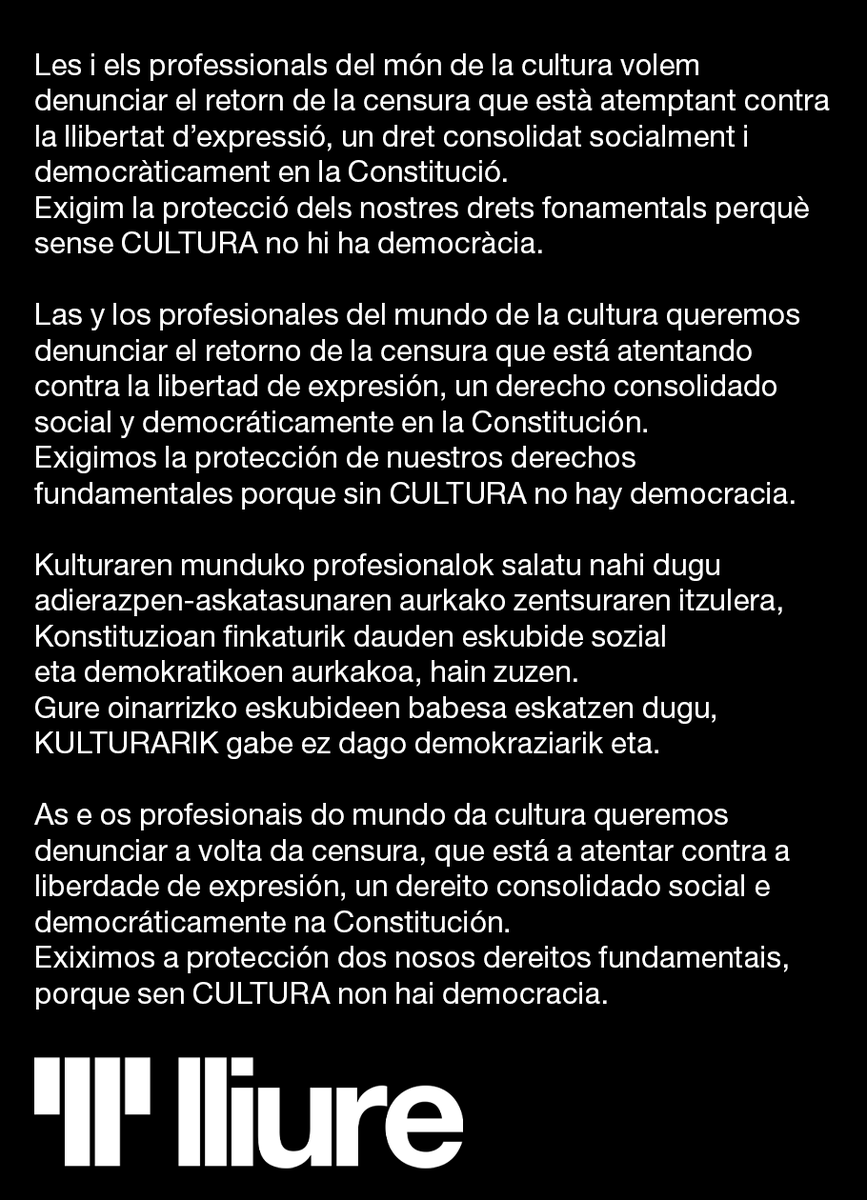 ❌ Sense cultura no hi ha democràcia!

#StopCensura