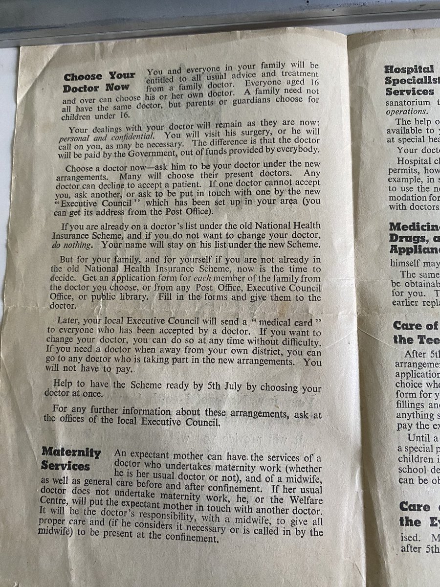 KateBranchett's tweet photo. My granny kept everything. When she died I found a simple A4 folded leaflet given to every home about the new NHS. It is now framed in my office - reminding me why I do the job I do and how proud I am to work for the NHS. I hope my gran would be proud of me too. #NHS75 https://t.co/y42lwJDq3V