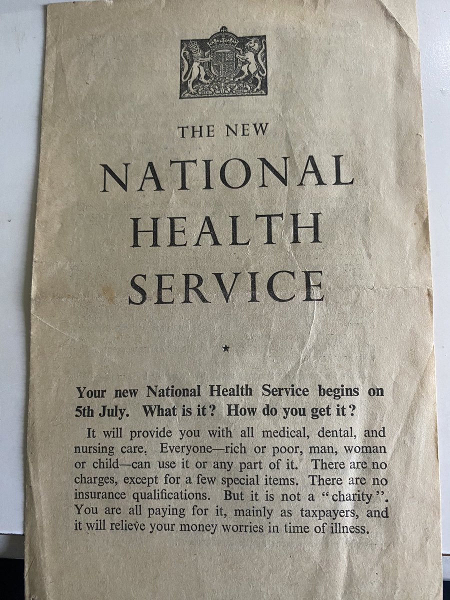 KateBranchett's tweet photo. My granny kept everything. When she died I found a simple A4 folded leaflet given to every home about the new NHS. It is now framed in my office - reminding me why I do the job I do and how proud I am to work for the NHS. I hope my gran would be proud of me too. #NHS75 https://t.co/y42lwJDq3V