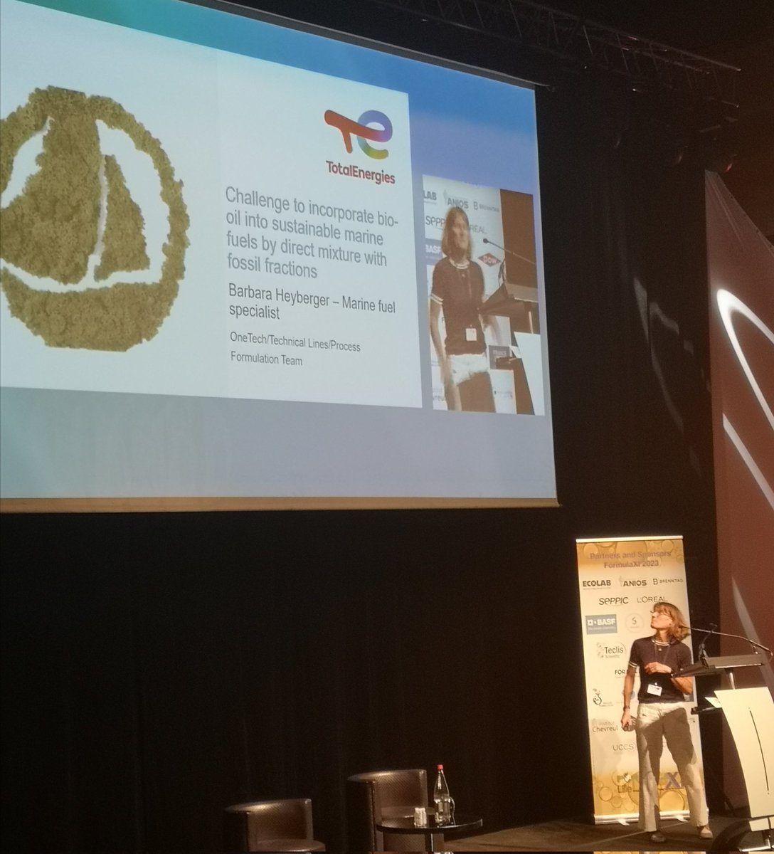 Formula_XI's tweet photo. Barbara Heyberger from @TotalEnergies explains us the challenges of incorporate bio-oil into marine fuels #Sustainable #Fuels #FormulaXI #lille https://t.co/tq3dcahZ29