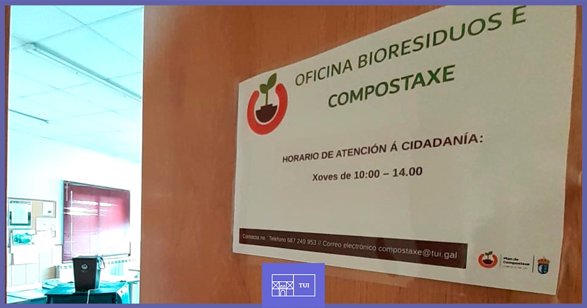 Concellotui's tweet image. 🔔 Aviso

Mañá xoves non abrirá ao público a Oficina Municipal de #Compostaxe no centro de Formación en Guillarei. 

Podes enviar as túas consultas a compostaxe@tui.gal.