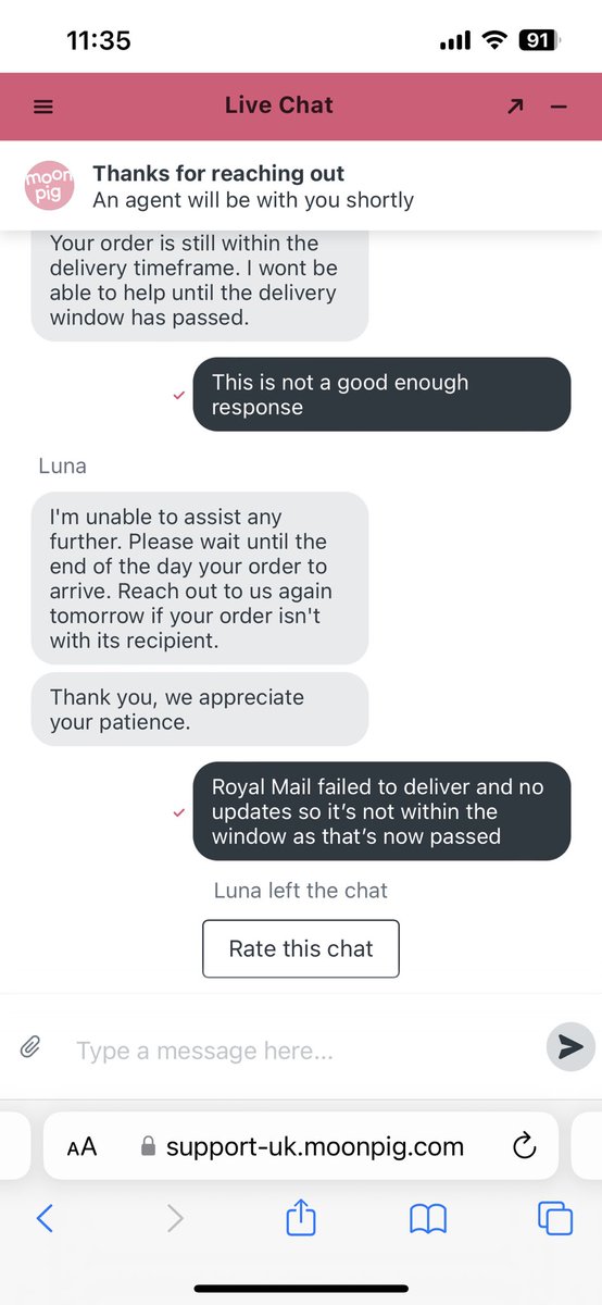 hollstermaxwell's tweet photo. @MoonpigUK thanks Luna for providing a great service 😡 it’s not hard to give good service and an update! https://t.co/Msyomj0MrQ