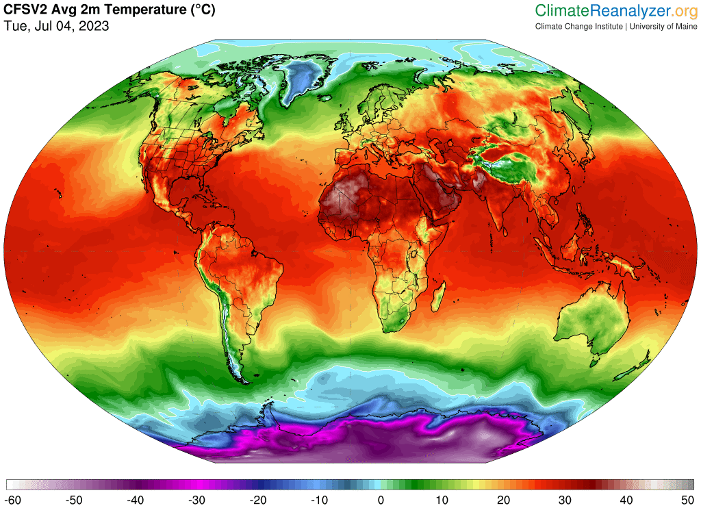 Meteovargas's tweet photo. El pasado lunes #3Jul se anunciaba el nuevo récord de la temperatura global desde que se tiene registros oficiales (1880) con 17.01 °C, superando el anterior de 16.92 °C registrado en 2016 (bajo los efectos de El Niño). Ayer #4Jul nuevamente se ha superado ese valor con 17.18 °C. Y es muy posible que esa siga siendo la tendencia con un El Niño plenamente establecido este 2023. En el caso de Venezuela, tendremos un agosto y septiembre muy calurosos, donde además pudiera llover menos de lo habitual. Ni hablar de los primeros meses de 2024.
