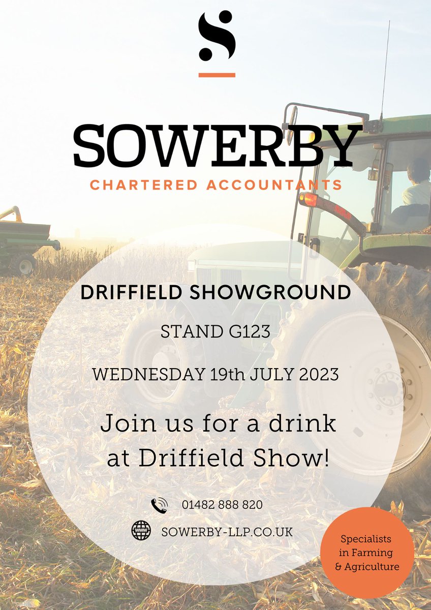This year's Driffield Show is on Wednesday 19th July - just two weeks today. We'll be there on stand G123, so come and join us for a drink and a chat.  You'll also have the chance of winning a Sowerby hamper!
#DriffieldShow #Accountants #Agriculture #DriffieldShowground