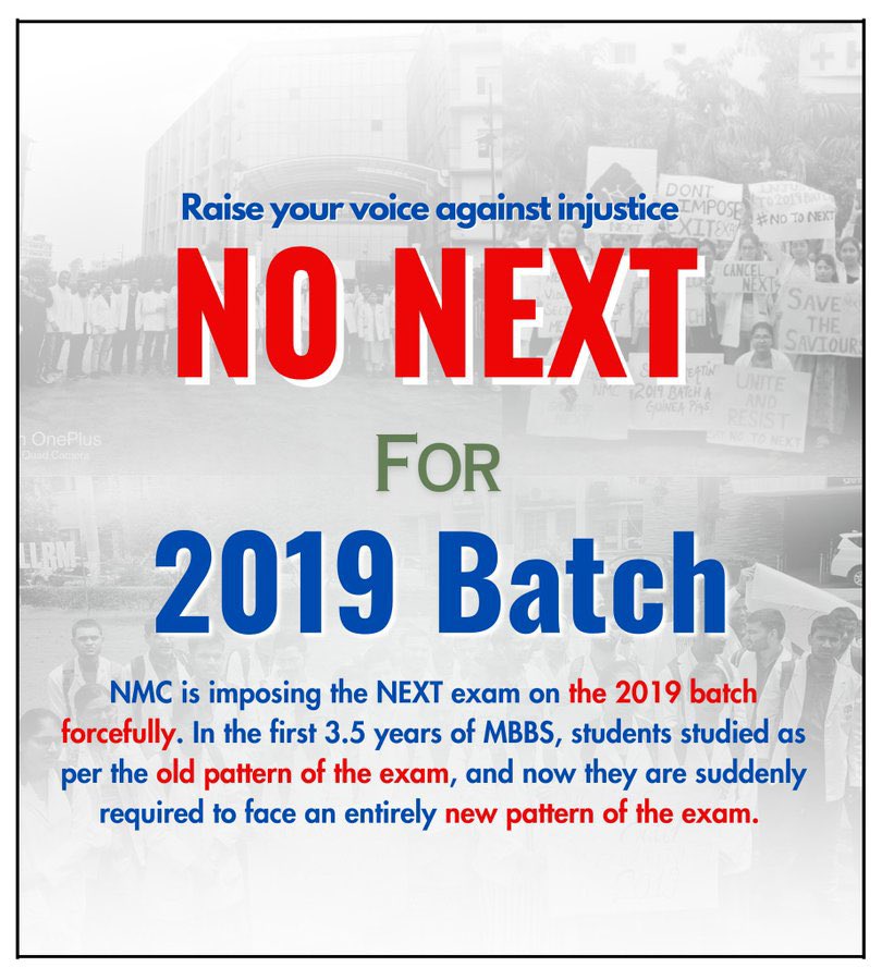 Say no to #NEXT

Save Medical Education from the clutches of commercialization and coaching industry

#nonextfor2019batch
#cancelnext
#savemedicaleducation
#AIDSO

<a href="/AIDSO_AIC/">AIDSO All India Committee</a> <a href="/NMC_IND/">National Medical Commission</a>
<a href="/DrMridulSarkar/">Dr Mridul Sarkar</a> <a href="/medicaldialogs/">Medical Dialogues</a> <a href="/MoHFW_INDIA/">Ministry of Health</a> <a href="/PMOIndia/">PMO India</a>  <a href="/DrDhruvchauhan/">Dr.Dhruv Chauhan</a>