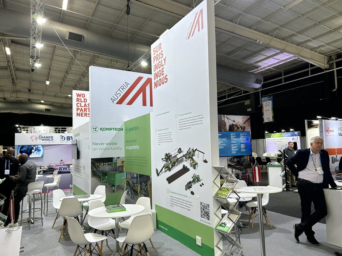koenigsbrun's tweet photo. Focus on #CircularEconomy at #IFAT Africa’s Leading Trade Fair for Water, Usage, Refuse & Recycling in #Joburg🇿🇦 showcasing 7 strong 🇦🇹Austrian companies @wko_aw
@Austria_in_SA
@AustriainZA
#ReFocus
#BWT #Kohlbach #Komptech #Schiebel #STRABAG #WABAG #UNTHA https://t.co/nJFUSmUypF